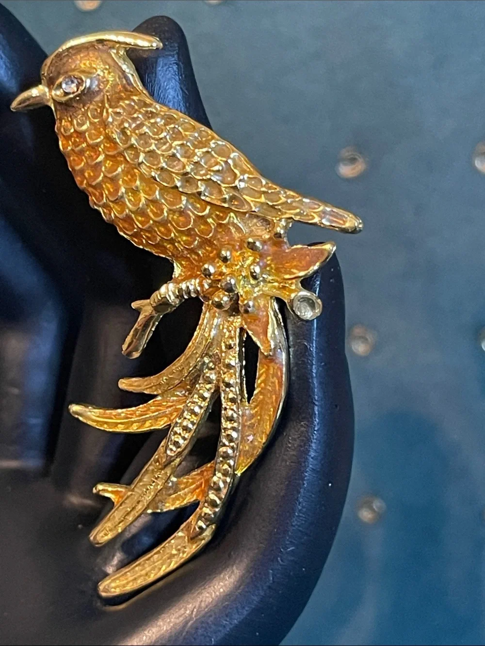 Vintage Gold Tone Enamel Bird of Paradise Brooch